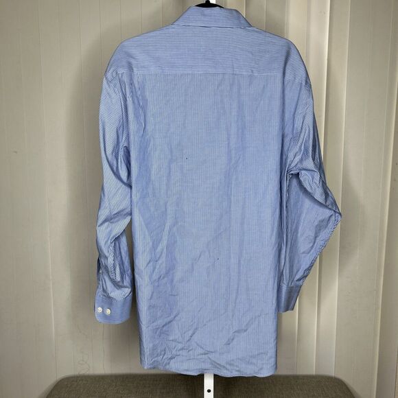 Valentino Button Up Dress Shirt Striped Blue and White Egyptian Cotton 16.5 - Picture 5 of 6